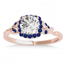 Blue Sapphire Butterfly Halo Bridal Set 14k Rose Gold (0.14ct)