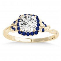 Blue Sapphire Butterfly Halo Bridal Set 14k Yellow Gold (0.14ct)