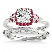 Ruby Accented Butterfly Halo Bridal Set Platinum (0.14ct)