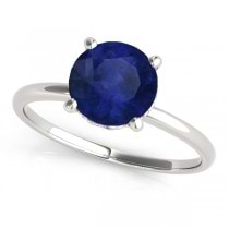Blue Sapphire & Diamond Solitaire Engagement Ring 18k White Gold (1.07ct)