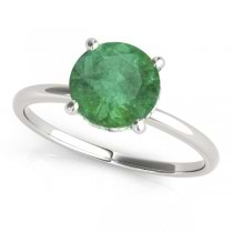 Emerald & Diamond Solitaire Engagement Ring 14k White Gold (1.07ct)