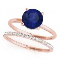 Blue Sapphire & Diamond Solitaire Bridal Set 14k Rose Gold (1.20ct)