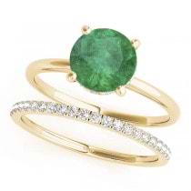 Emerald & Diamond Solitaire Bridal Set 18k Yellow Gold (1.20ct)