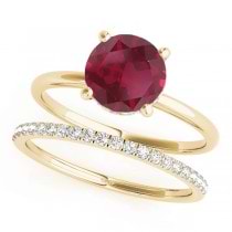 Ruby & Diamond Solitaire Bridal Set 14k Yellow Gold (1.20ct)
