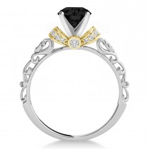 Black Diamond & Diamond Antique Style Engagement Ring 18k Two-Tone Gold (0.87ct)