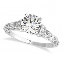 Diamond Antique Style Engagement Ring 18k White Gold (0.87ct)