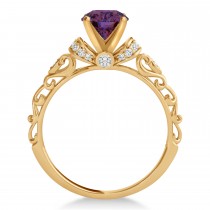 Lab Alexandrite & Diamond Antique Style Engagement Ring 14k Rose Gold (0.87ct)