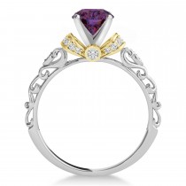Lab Alexandrite & Diamond Antique Style Engagement Ring 14k Two-Tone Gold (0.87ct)