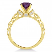 Lab Alexandrite & Diamond Antique Engagement Ring 18k Yellow Gold 1.12ct
