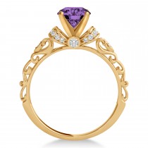Amethyst & Diamond Antique Style Engagement Ring 14k Rose Gold (0.87ct)