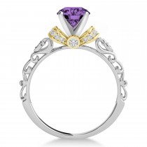 Amethyst & Diamond Antique Style Engagement Ring 18k Two-Tone Gold (0.87ct)