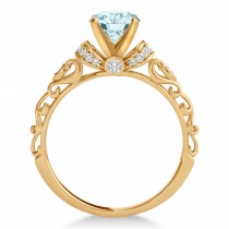 Aquamarine & Diamond Antique Style Engagement Ring 14k Rose Gold (0.87ct)