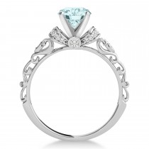 Aquamarine & Diamond Antique Style Engagement Ring 14k White Gold (0.87ct)