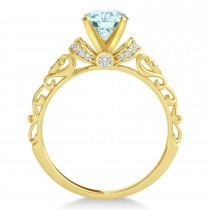 Aquamarine/Diamond Antique Style Engagement Ring 14k Yellow Gold .87ct
