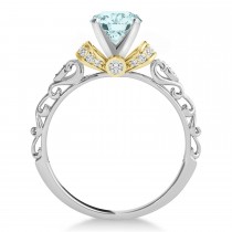 Aquamarine & Diamond Antique Style Engagement Ring 18k Two-Tone Gold (0.87ct)