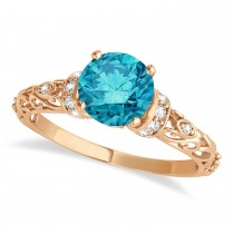 Blue Diamond & Diamond Antique Style Engagement Ring 14k Rose Gold (0.87ct)