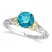 Blue Diamond & Diamond Antique Style Engagement Ring 14k Two-Tone Gold (0.87ct)