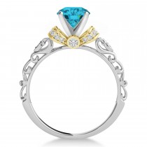Blue Diamond & Diamond Antique Style Engagement Ring 18k Two-Tone Gold (0.87ct)