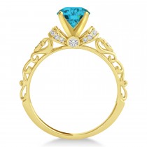 Blue Diamond & Diamond Antique Engagement Ring 18k Yellow Gold 1.62ct