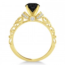Black Diamond & Diamond Antique Engagement Ring 14k Yellow Gold 1.12ct