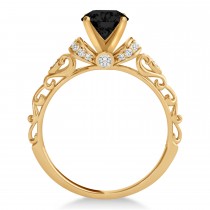Black Diamond & Diamond Antique Style Engagement Ring 14k Rose Gold (1.62ct)