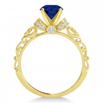Blue Sapphire & Diamond Antique Engagement Ring 18k Yellow Gold 0.87ct