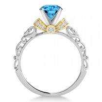 Blue Topaz & Diamond Antique Style Engagement Ring 14k Two-Tone Gold (0.87ct)
