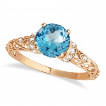 Blue Topaz & Diamond Antique Style Engagement Ring 14k Rose Gold (1.12ct)