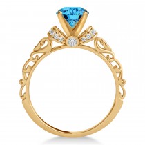 Blue Topaz & Diamond Antique Style Engagement Ring 14k Rose Gold (1.12ct)