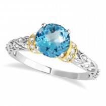 Blue Topaz & Diamond Antique Style Engagement Ring 14k Two-Tone Gold (1.62ct)