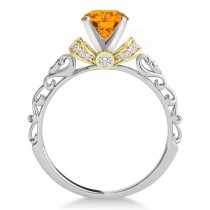 Citrine & Diamond Antique Style Engagement Ring 14k Two-Tone Gold (0.87ct)