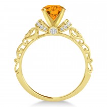 Citrine & Diamond Antique Style Engagement Ring 18k Yellow Gold 0.87ct