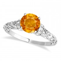 Citrine & Diamond Antique Style Engagement Ring Palladium (1.12ct)