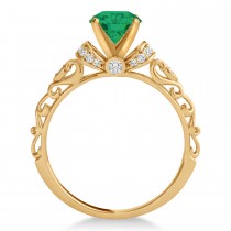 Emerald & Diamond Antique Style Engagement Ring 14k Rose Gold (0.87ct)