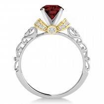 Garnet & Diamond Antique Style Engagement Ring 14k Two-Tone Gold (0.87ct)