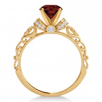 Garnet & Diamond Antique Style Engagement Ring 18k Rose Gold (0.87ct)