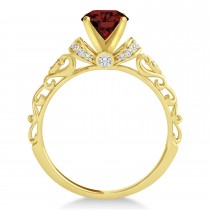 Garnet & Diamond Antique Style Engagement Ring 18k Yellow Gold 0.87ct