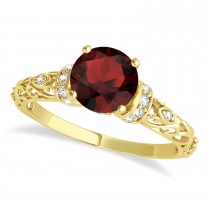 Garnet & Diamond Antique Engagement Ring 14k Yellow Gold (1.12ct)