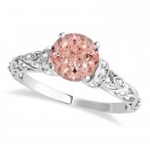 Morganite & Diamond Antique Style Engagement Ring 18k White Gold (0.87ct)