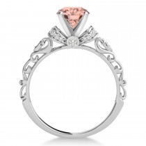 Morganite & Diamond Antique Style Engagement Ring 18k White Gold (0.87ct)