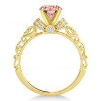 Morganite Diamond Antique Style Engagement Ring 18k Yellow Gold 0.87ct