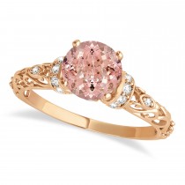 Morganite & Diamond Antique Style Engagement Ring 14k Rose Gold (1.12ct)