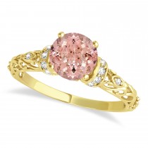 Morganite & Diamond Antique Engagement Ring 18k Yellow Gold (1.12ct)