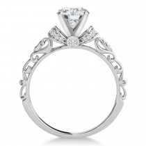 Moissanite & Diamond Antique Style Engagement Ring 14k White Gold (0.87ct)