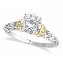 Moissanite & Diamond Antique Style Engagement Ring 14k Two-Tone Gold (0.87ct)