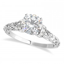 Moissanite & Diamond Antique Style Engagement Ring 14k White Gold (1.12ct)