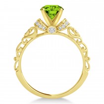 Peridot & Diamond Antique Style Engagement Ring 14k Yellow Gold 0.87ct