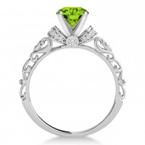 Peridot & Diamond Antique Style Engagement Ring 18k White Gold (0.87ct)