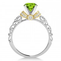 Peridot & Diamond Antique Style Engagement Ring 18k Two-Tone Gold (0.87ct)