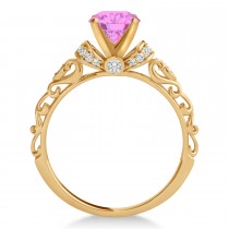 Pink Sapphire & Diamond Antique Style Engagement Ring 14k Rose Gold (0.87ct)